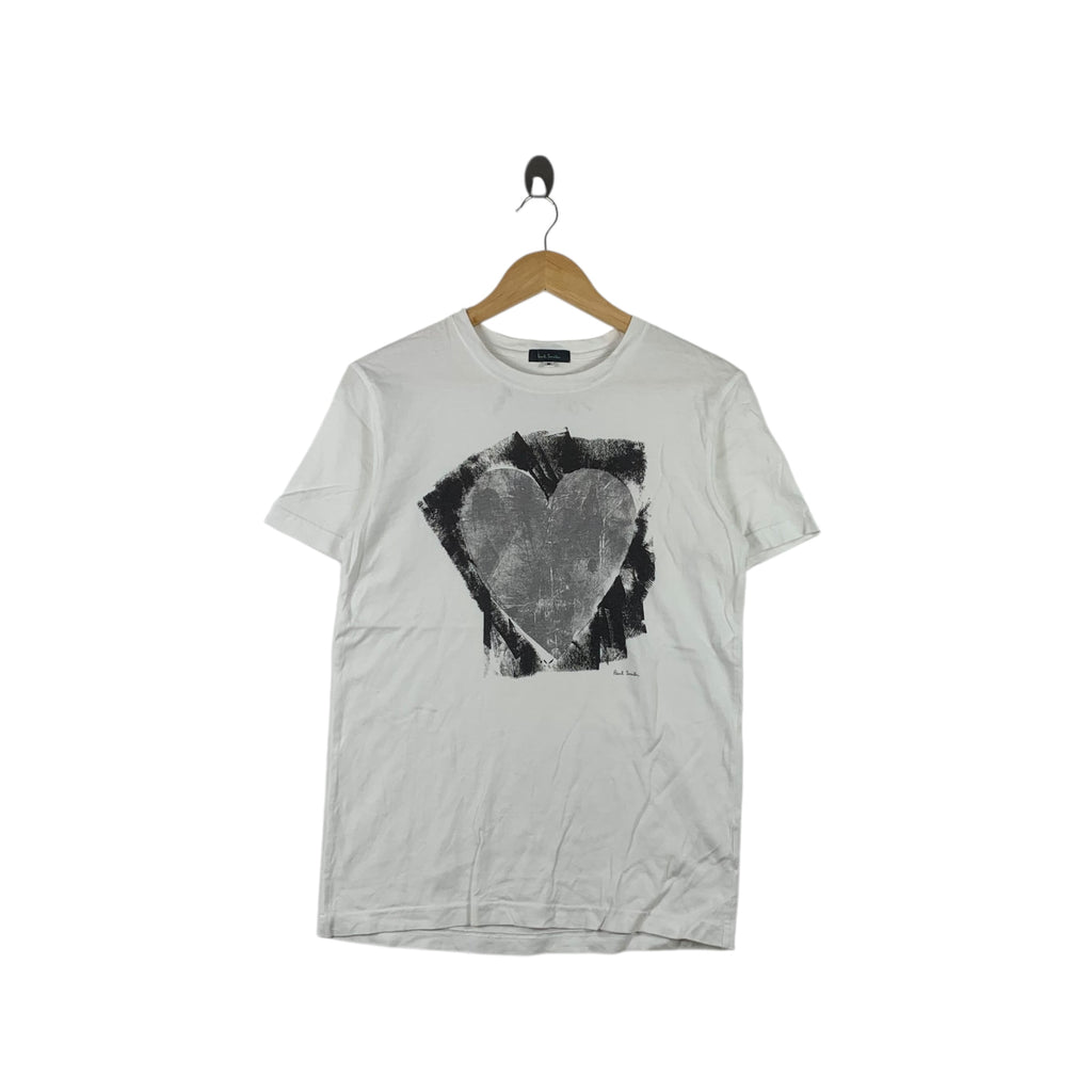 Vintage PAUL SMITH LONDON Black Heart Love Hurts Tee Shirt Top Illustration Painting