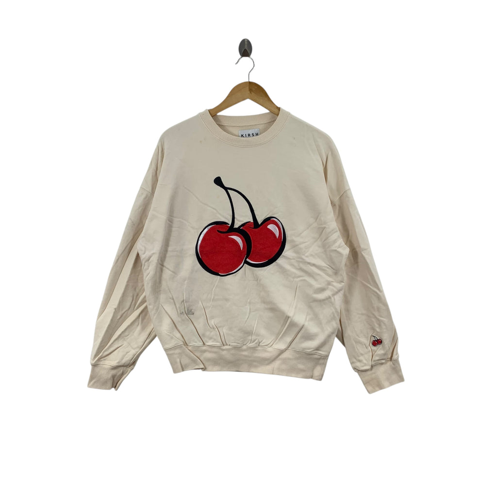 KIRSH KOREA Big Cherry Applique Beige Baggy Sweatshirt Pullover Sweater Jumper