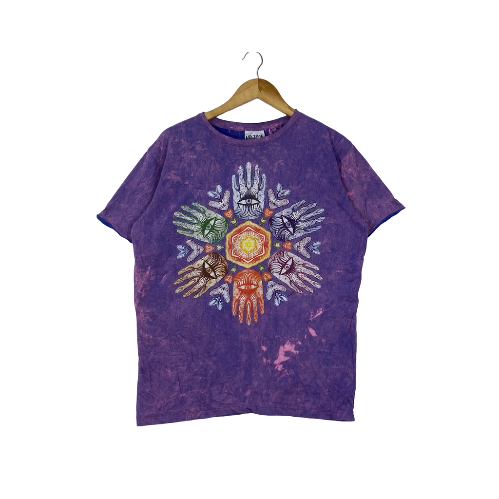 Vintage NO TIME THAILAND Tie Dye Graphic T-Shirt Psychedelic Hamsa Hand Eye Print Boho Festival