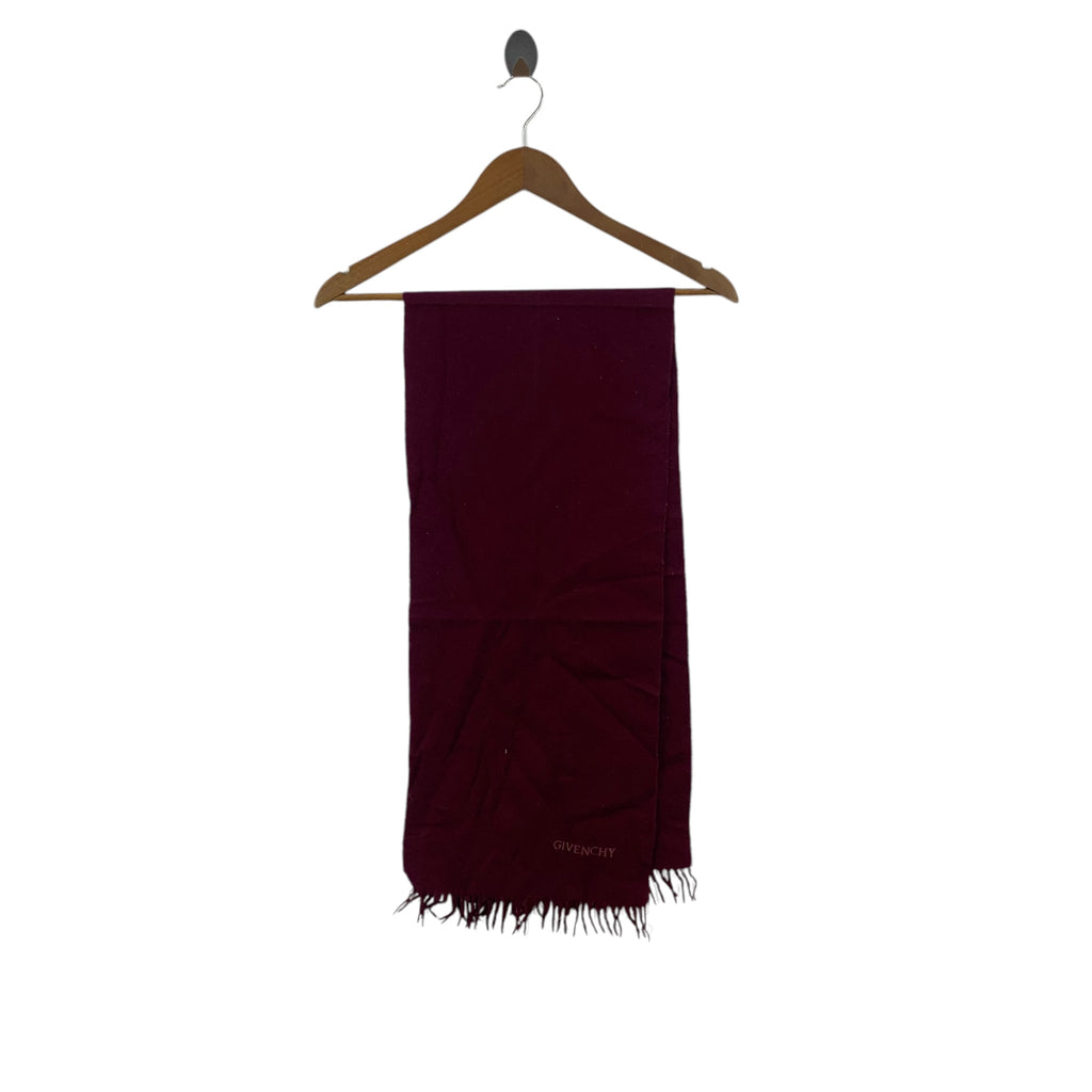 Vintage GIVENCHY PARIS COLLECTION Maroon Muffler Scarf Shawl Fringes