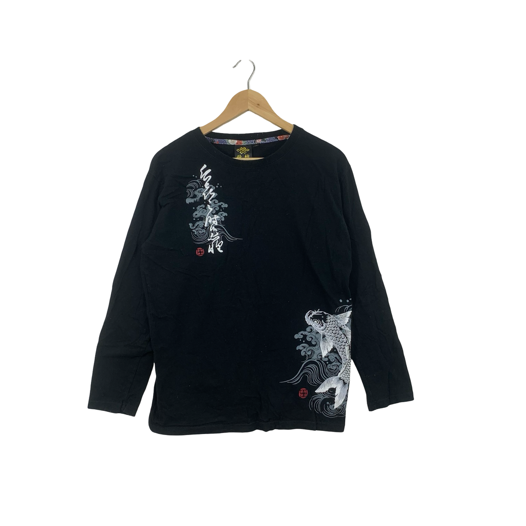 MIYABI MUSUBI koi Fish Sukajan Design Long Sleeve Tee Shirt Top Traditional Japan