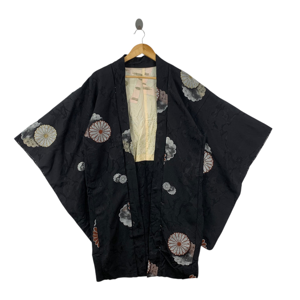 Vintage 70s KIMONO JAPAN  HAORI Kiku Showa Traditional Geisha Robe Coat Temple Onsen Yukata Dress Jacket Coat