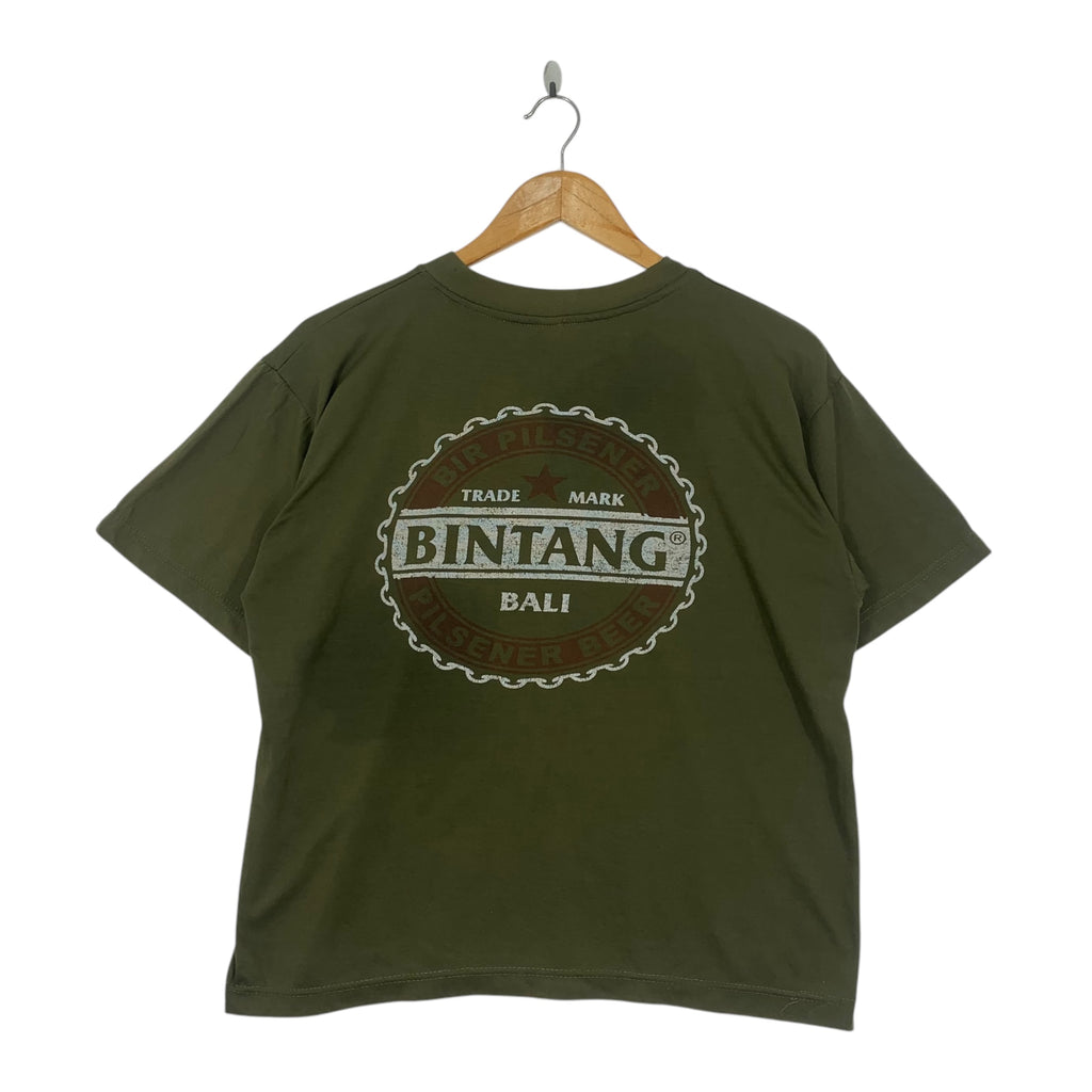 BINTANG BALI Indonesian Pilsener Beer Logo Tee Shirt Top Green Short Sleeve