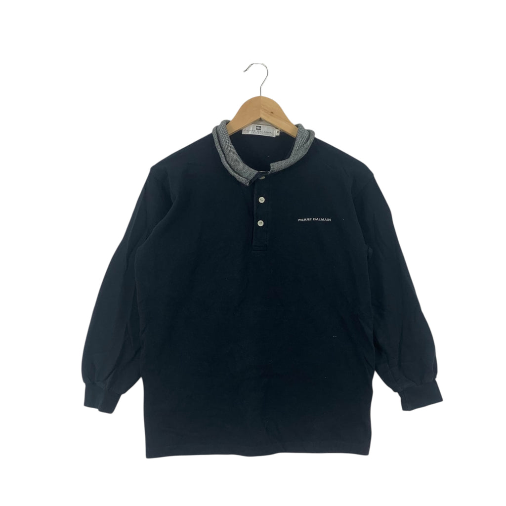 Vintage PIERRE BALMAIN PARIS Herringbone Collar Polo Tee Shirt Top Design Studio Collection