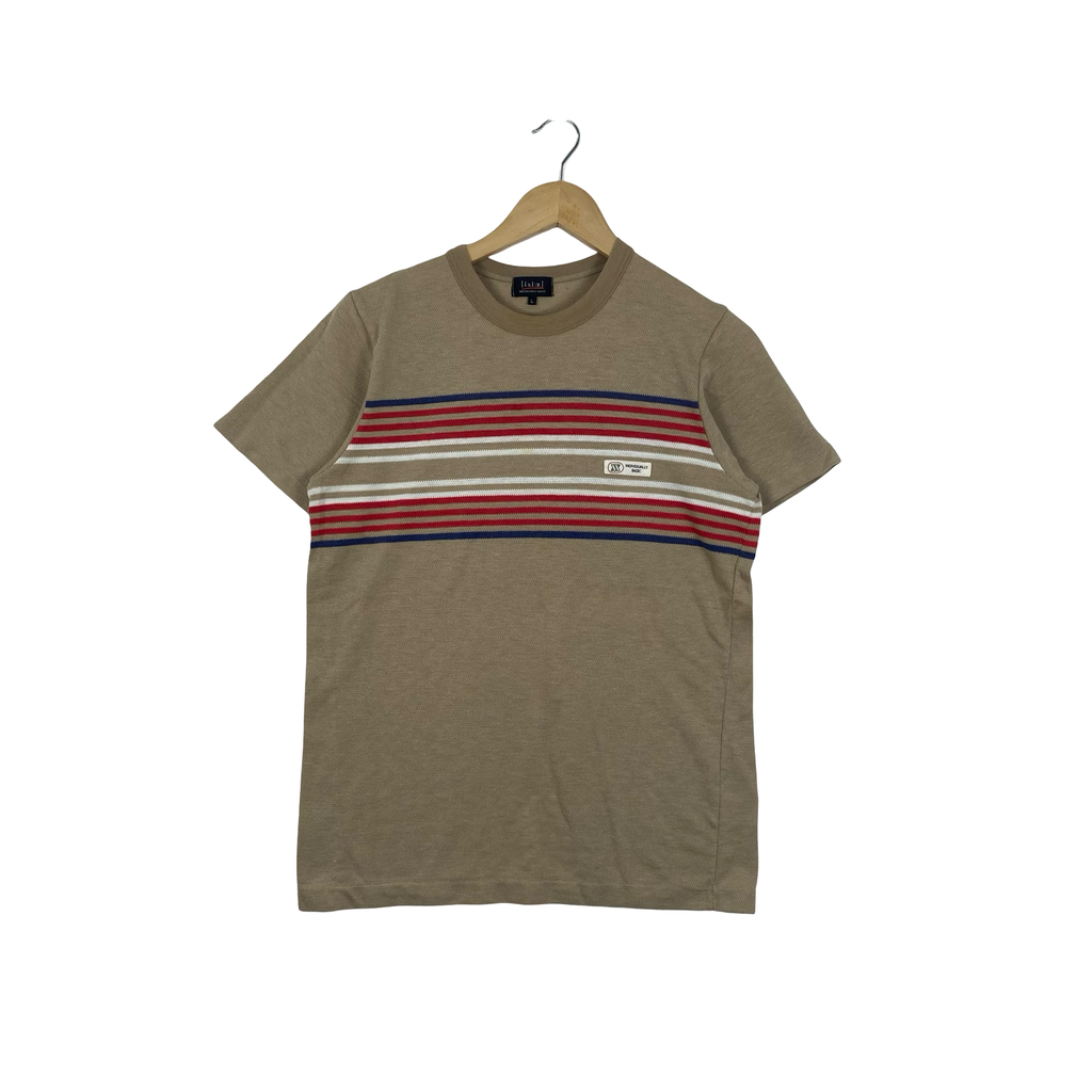 Vintage [iXi:z] Individually Basic Striped Chest Panel T-Shirt Crewneck Casual Retro Streetwear