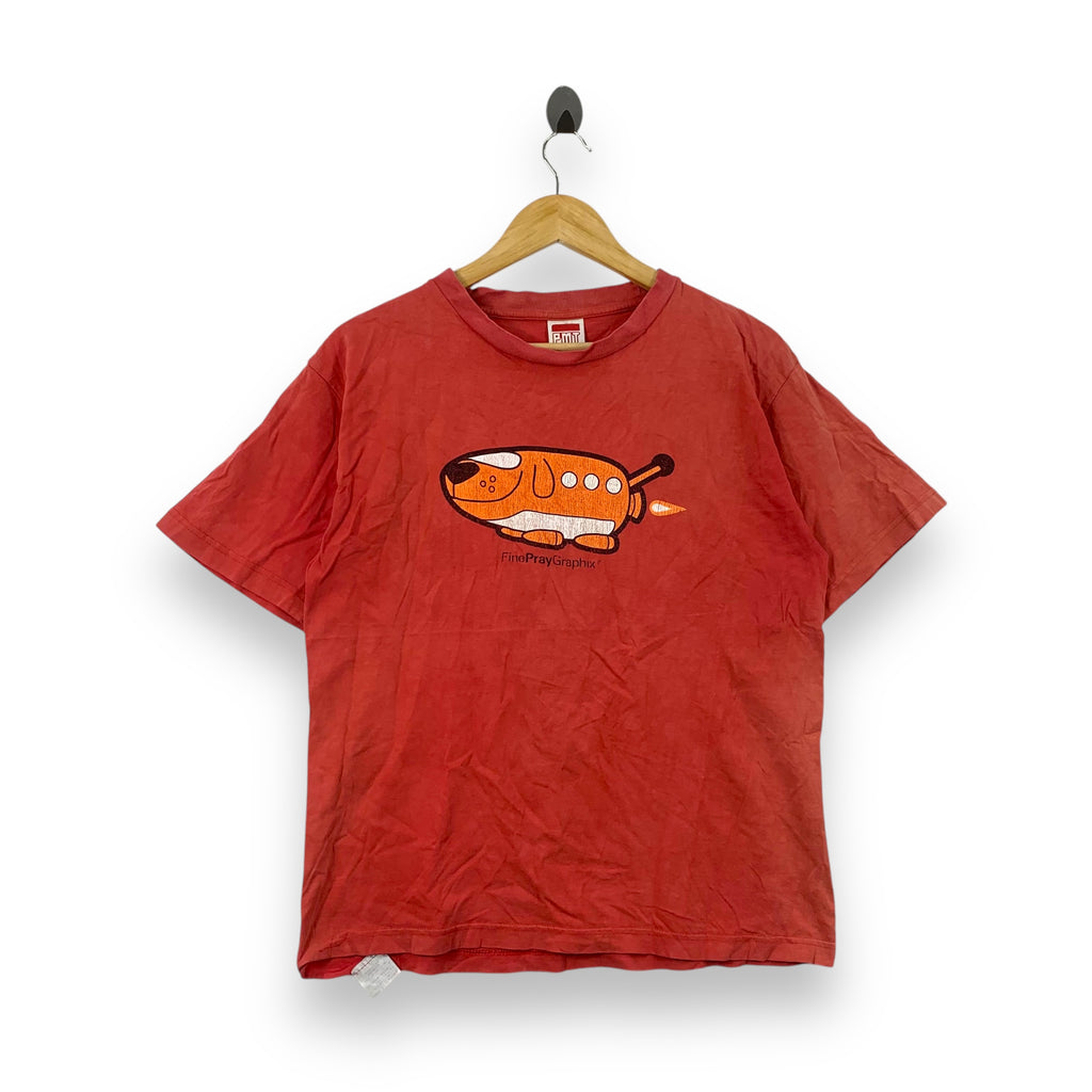 Vintage PMT FINE PRAY GRAPHIX Red Tee Shirt Cartoon Dog Rocket Graphic