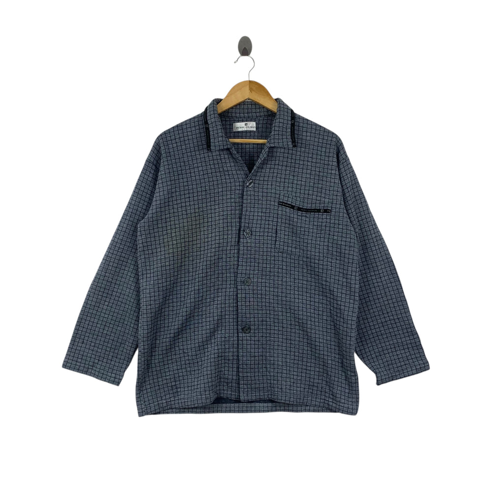 Vintage PIERRE BALMAIN PARIS Plaids Checks Stamp Button Shirt Open Collar Button Up Tee