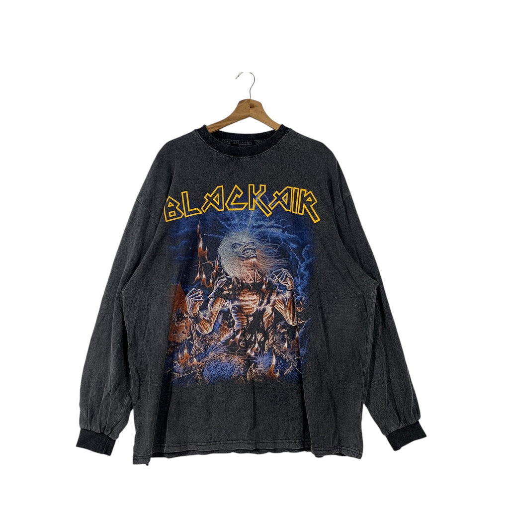 BLACKAIR ACID WASH Maiden Skull Bones Motorcycle Tee Shirt Top Baggy Oversized Made Extreme