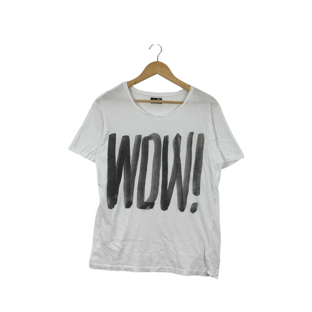 CHEAP MONDAY WOW Brushed Lettering Style Tee Shirt Top Scandinavian Streetwear Short Sleeve