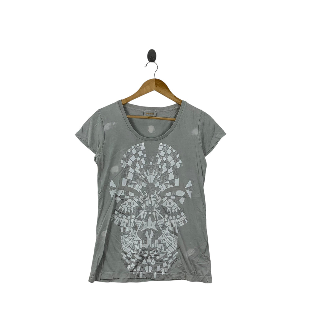 Vintage DIESEL ITALY Tribal Face Abstract Graphic Tee Shirt Top Illustration Artist
