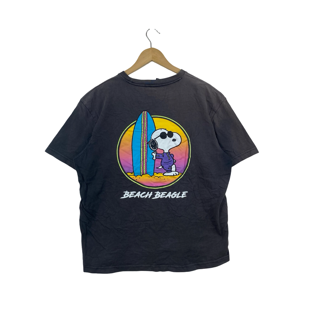H&M Relaxed Fit Snoopy Surf Graphic Washed Crewneck Casual Tee Shirt Streetwear Peanuts Character