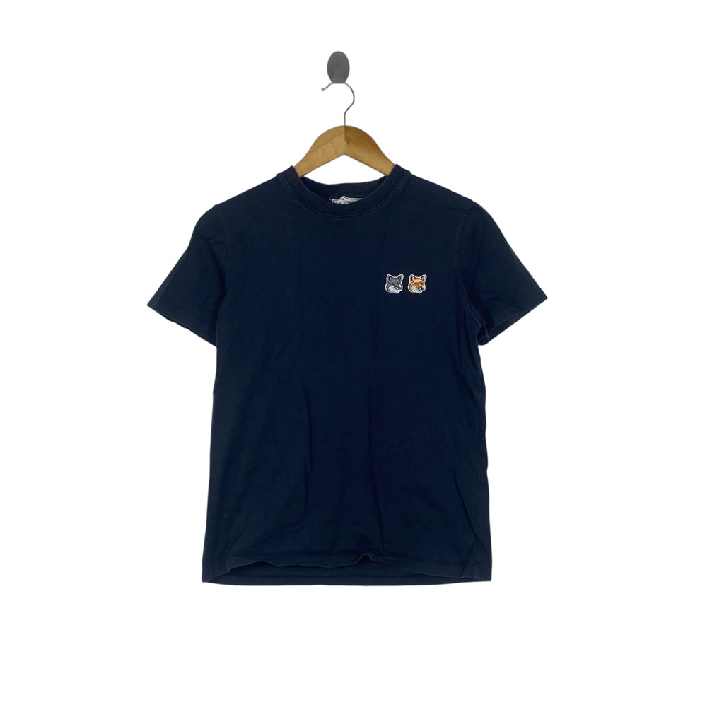 Vintage MAISON KITSUNE  Double Fox Head Embroidered Logo Short Sleeve Tee Shirt Casual Designer Streetwear