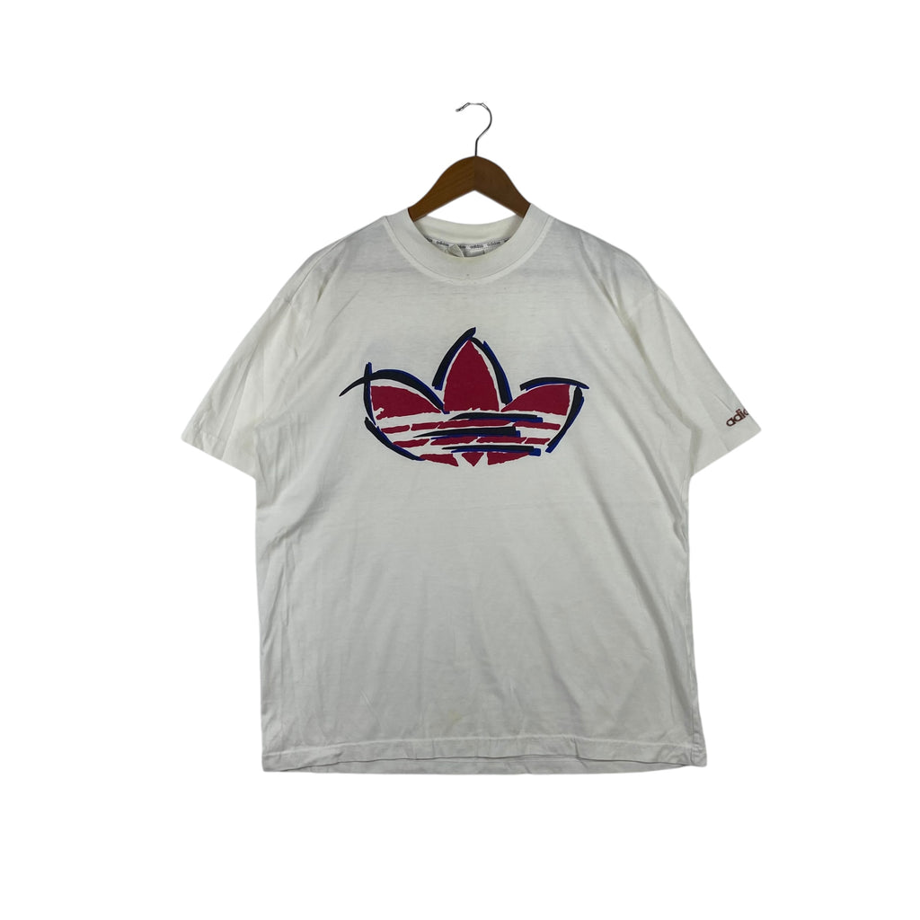 Vintage 90’ ADIDAS ORIGINALS TREFOIL Logo Double Sided Tee Shirt Top Artwork