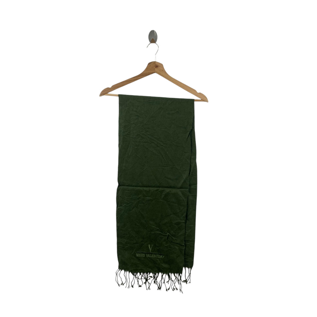 Vintage MERY VALENTINO ITALY Embroidered Logo Muffler Scarf Shawl Fringes