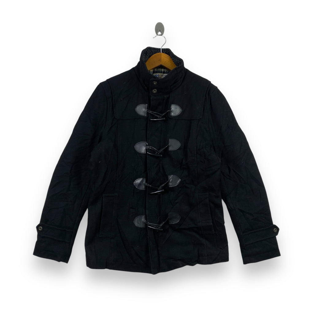 BEAMS PLUS JAPAN Black Duffle Jacket Quilted Plaid Lining Classic Toggle Closure
