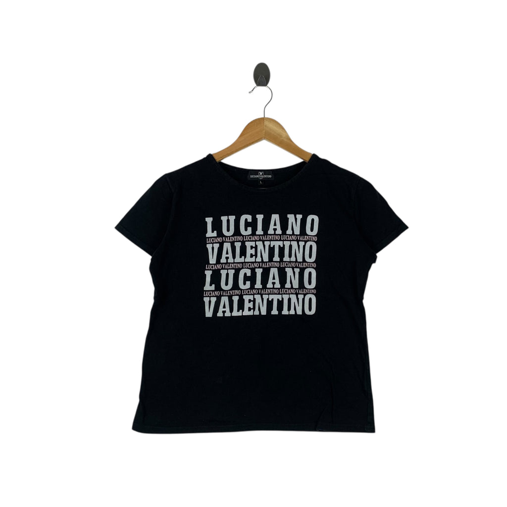 Vintage LUCIANO VALENTINO ITALY Center Logo Tee Shirt Top Cap Sleeve