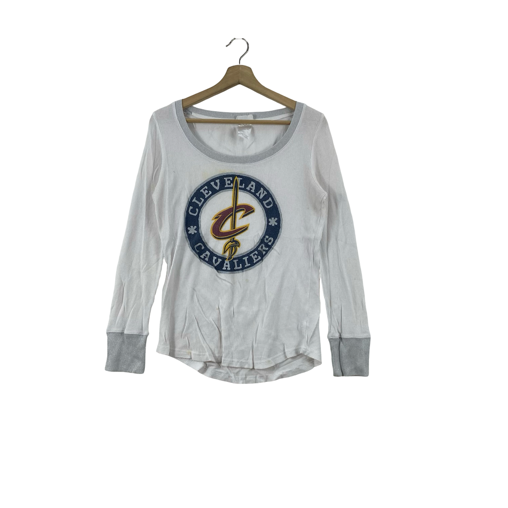 Vintage NBA Cleveland Cavaliers Waffle Knit Thermal Long Sleeve Shirt Scoop Neck Logo