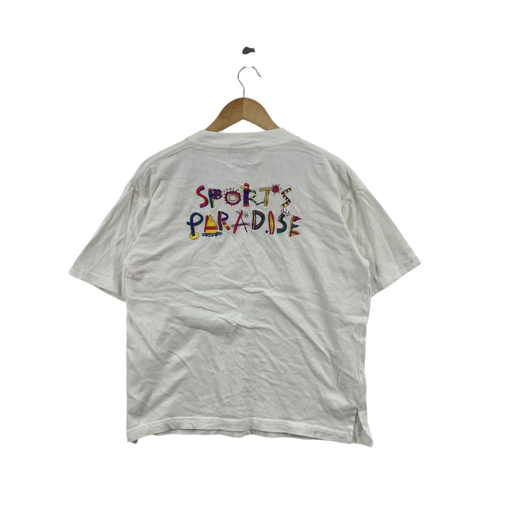 Vintage PARADISE ROOTS Sporting Goods Paradise Tee Shirt Top Embroidered