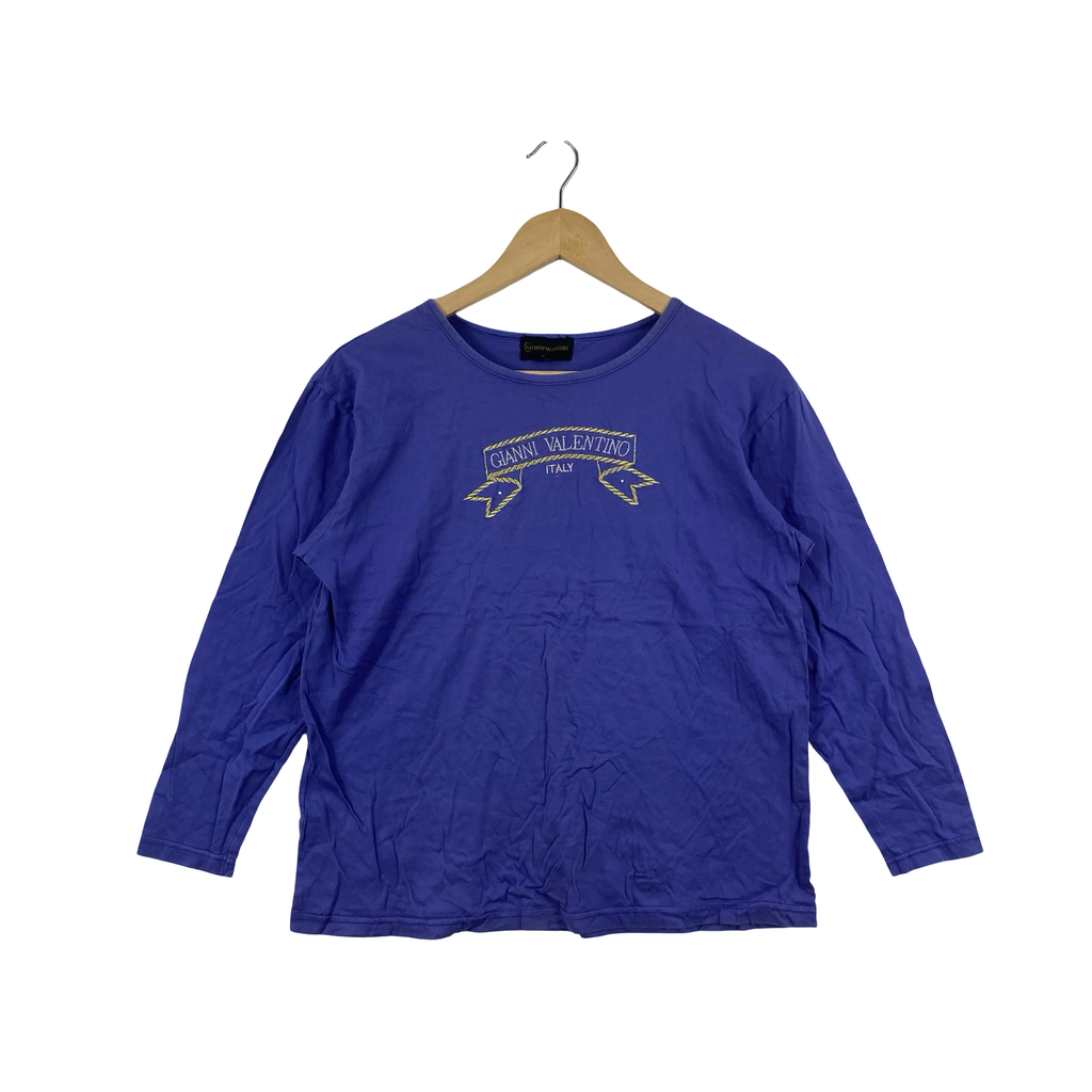 Vintage GIANNI VALENTINO ITALY Long Sleeve Tee Shirt  Embroidered Logo Crewneck Casual Designer