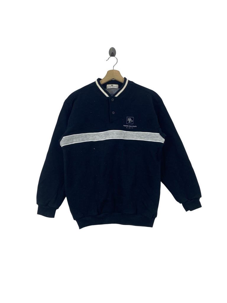 Vintage PIERRE BALMAIN Paris Sweatshirt Pullover Embroidered Logo Stripe Crewneck Jumper Casual Streetwear Sweater Fashion