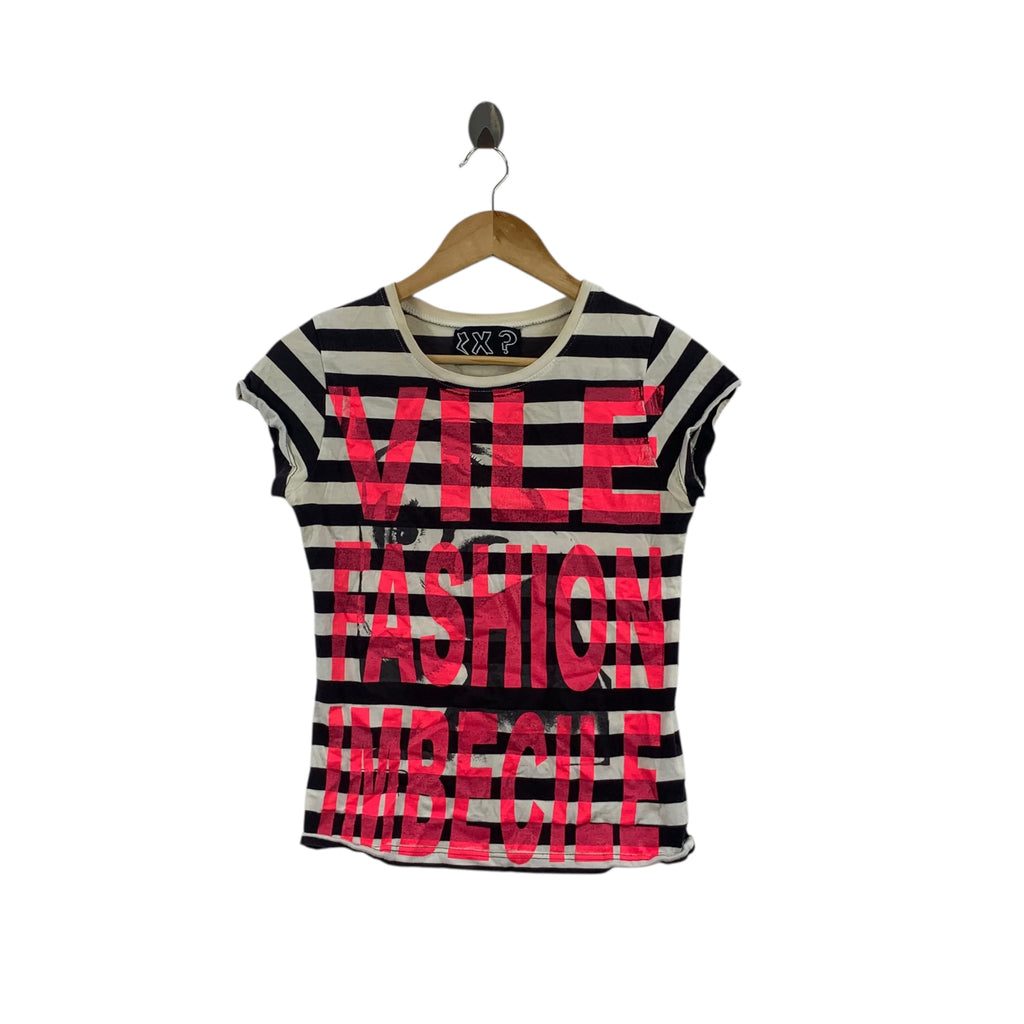 Vintage VILE FASHION IMBECILE Continental Creation Tee Shirt Top Striped
