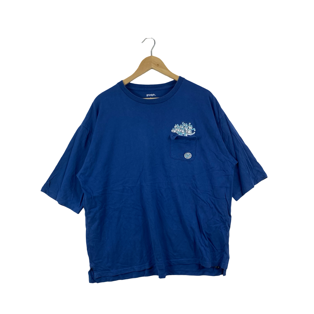 Vintage GRANIPH  11 Piki no Neko Pocket Graphic Tee Shirt Oversized Japanese Anime
