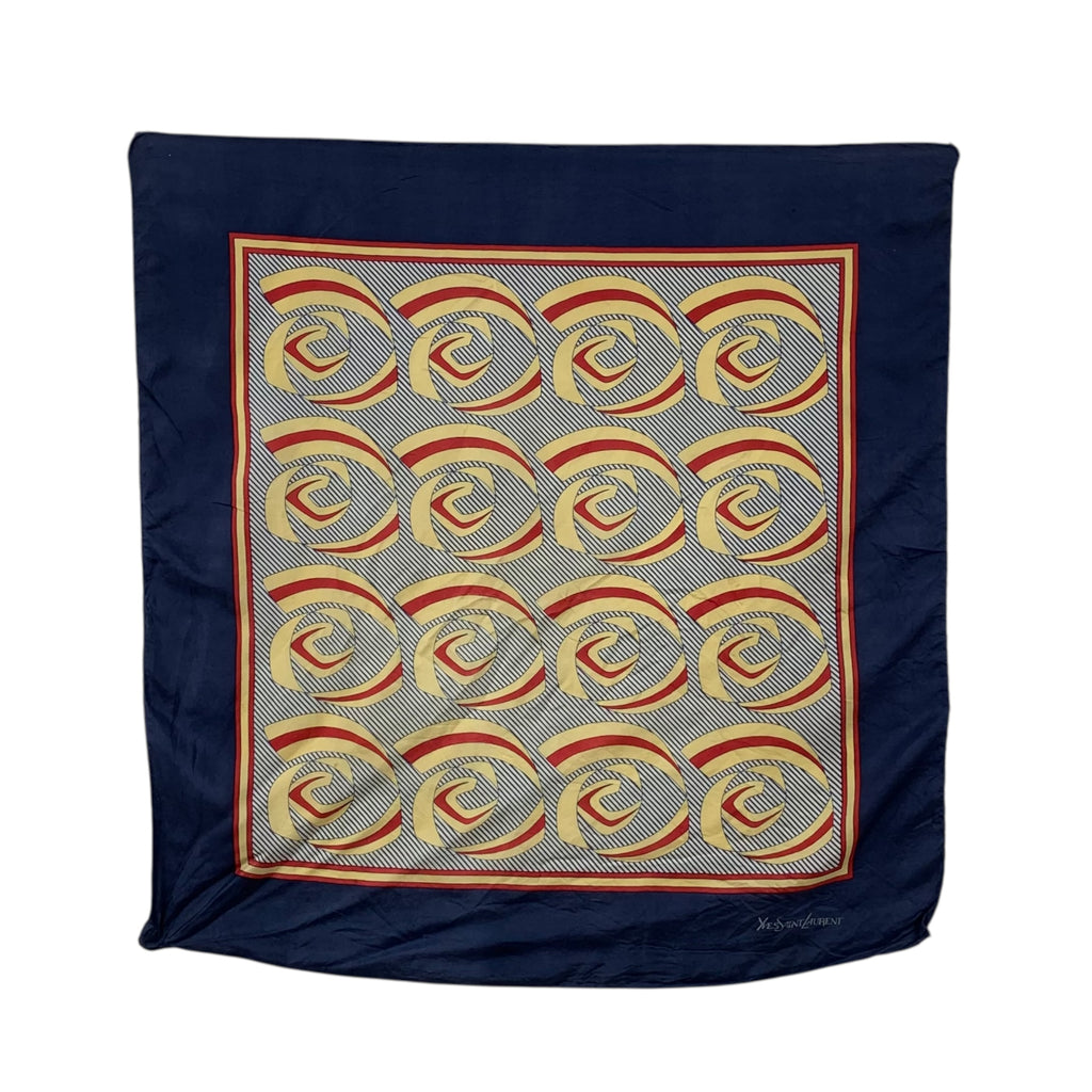 Vintage YVES SAINT LAURENT PARIS YSL Swirl Silk Scarf Hand Rolled Shawl Neckerchief Abstrac