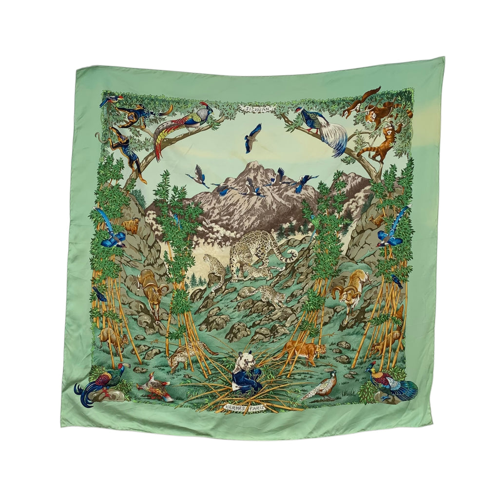 Vintage HERMES PARIS SICHUAN Robert Dallet Silk Scarf Shawl Hand Rolled Neckerchief