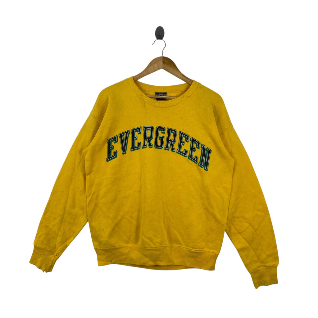 Vintage 90s EVERGREEN Crewneck Sweatshirt Pullover College Style Embroidered Varsity Lettering Retro Streetwear