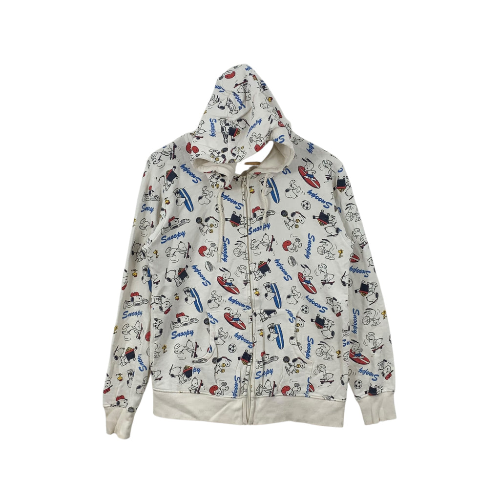 PEANUTS SNOOPY WOODSTOCK Over Print Hoodie Sweatshirt Jumper Zipper Comic Strip