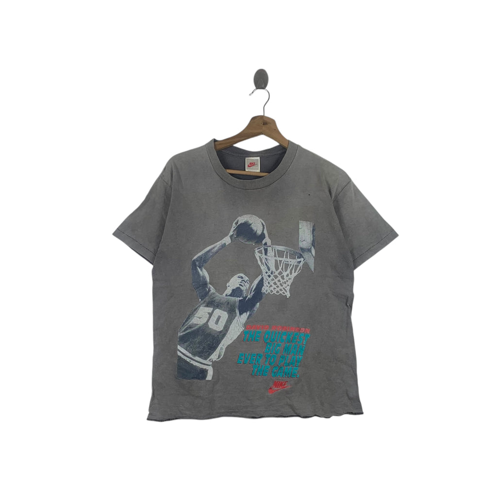 Vintage 90’ NIKE x DAVID ROBINSON Faded Trashed Tee Shirt Top Made In USA