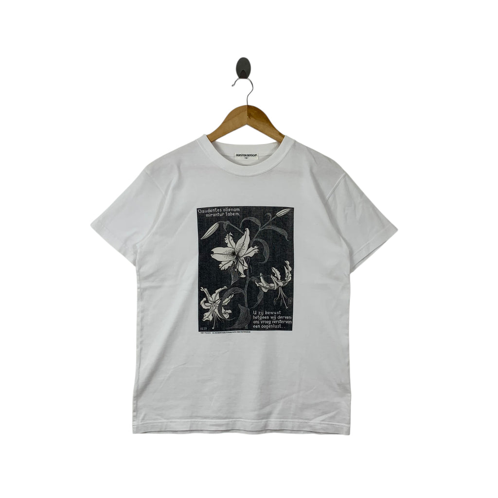 Vintage 90’ M.C. ESCHER FLOWER Gaudentes Painting Tee Shirt Top Woodcut Print Artwork