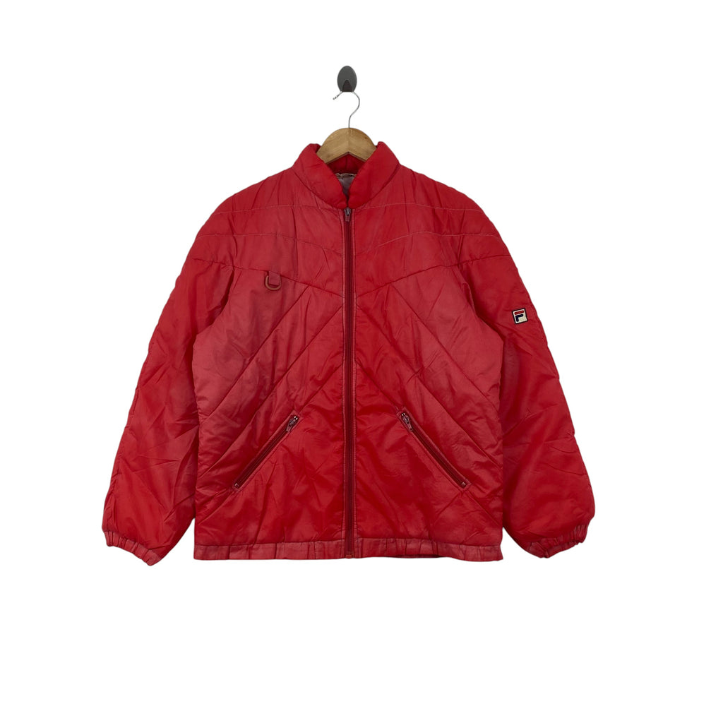 Vintage FILA Puffer Jacket Quilted Spellout Logo Ski Style Zip Up Winter Jacket
