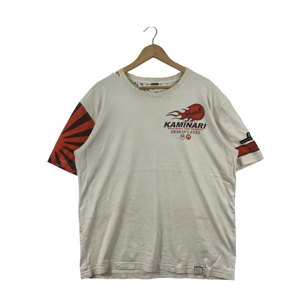 Vintage KAMINARI FIREBALL DEMON’S Eyes Graphic Tee Shirt Japanese Biker Motorcycle Racing Streetwear Distressed