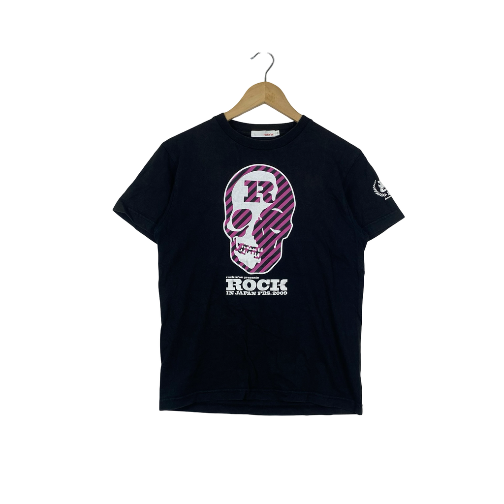 Vintage ROCKIN’ON ROCK 2009 Skull Graphic T-Shirt Japanese Music Festival Y2K Streetwear