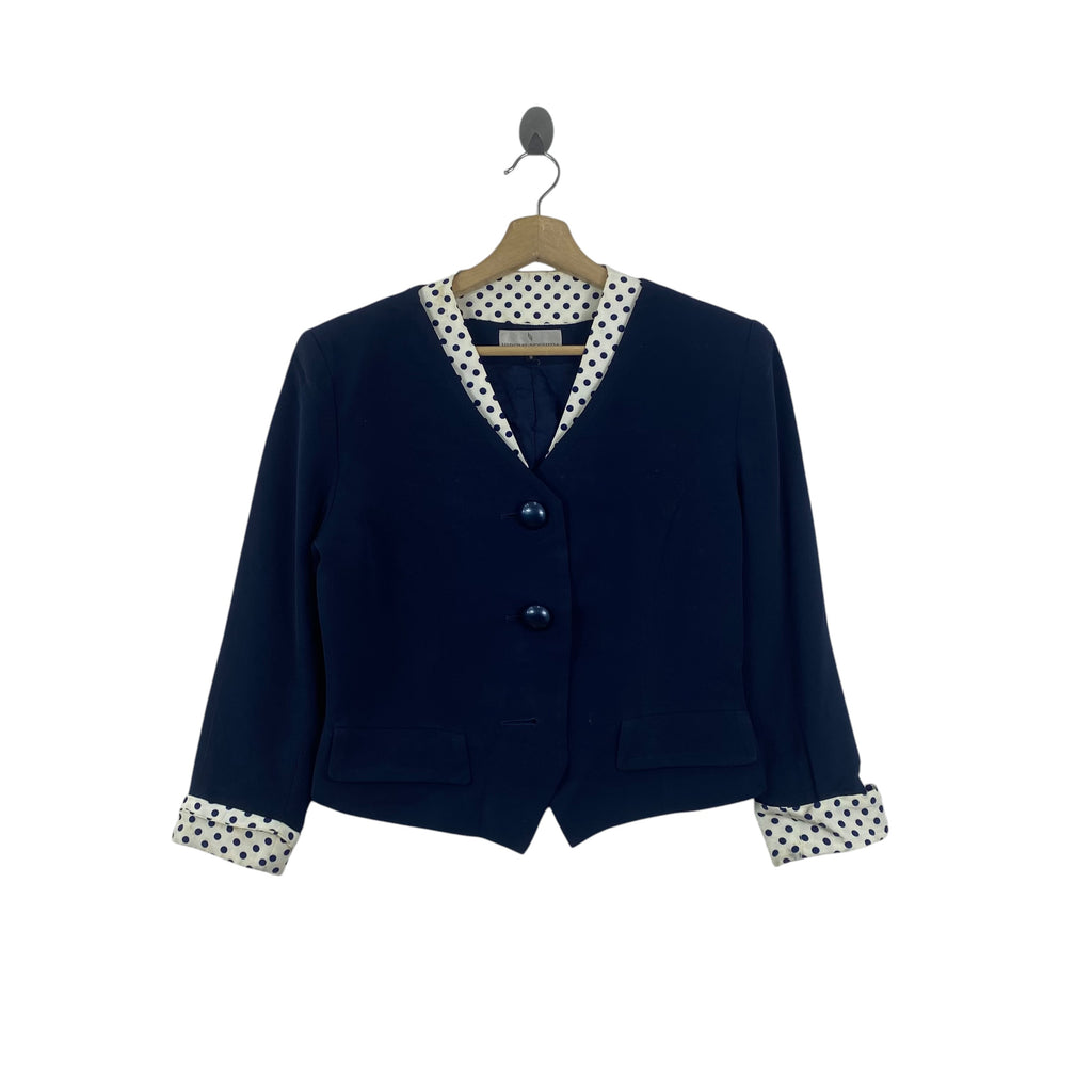 Vintage HIROMI YOSHIDA Blazer Jacket Tailored Suit Jacket Polka Dot Contrast Collar & Cuffs Classic Elegant