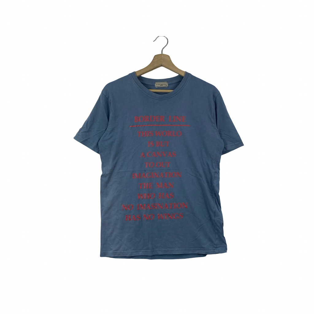 Vintage UNITED RESEARCH HOMME Border Line Graphic Tee Shirt Print Quote Casual Streetwear