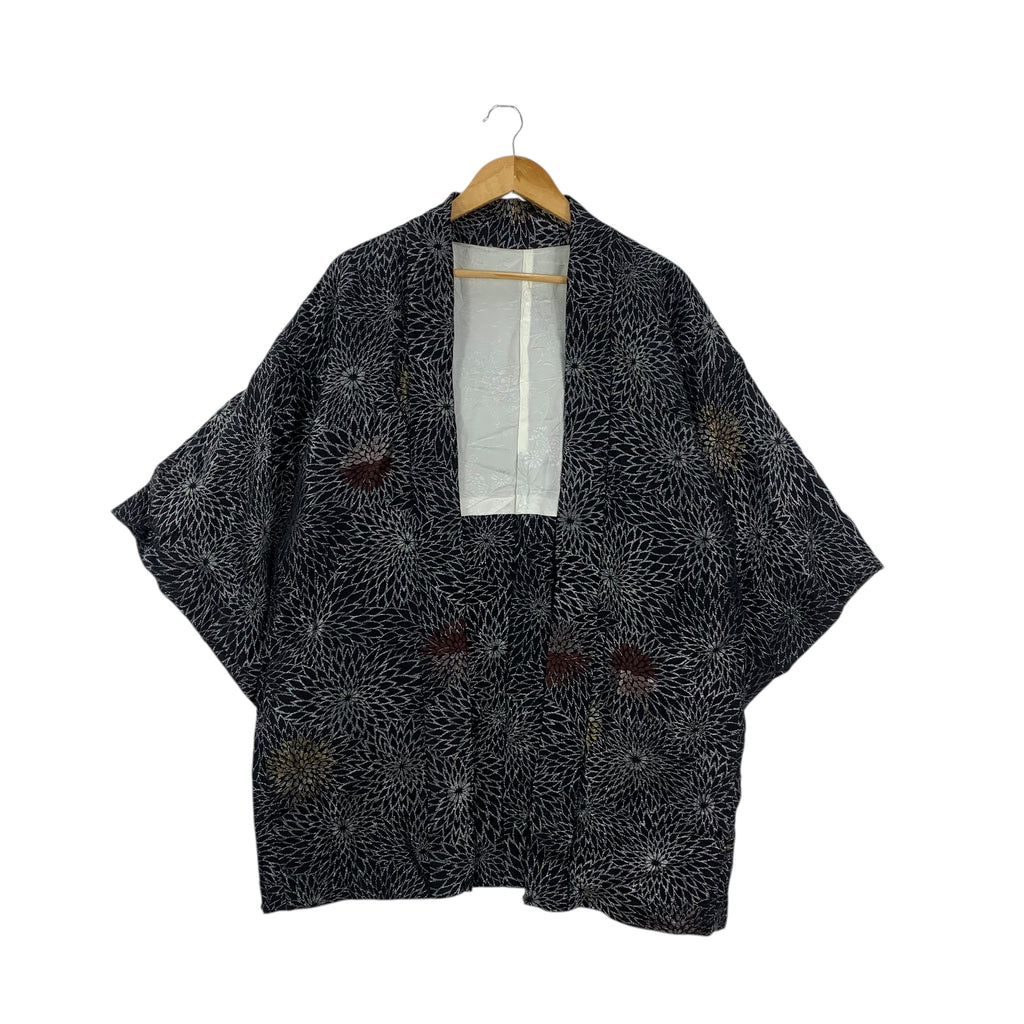 Vintage 70s KIMONO JAPAN  HAORI Geometric Traditional Geisha Robe Coat Temple Onsen Yukata Dress Jacket Coat