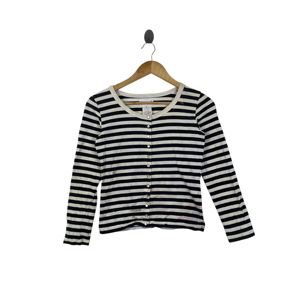 Vintage AGNES B. PARIS  Striped Long Sleeve Cardigan Top Button Front French Designer Casual Shirt