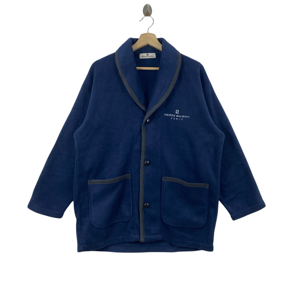 Vintage PIERRE BALMAIN Paris Fleece Cardigan Jacket Shawl Collar Button Up Cozy Minimalist Outerwear Sweater  Style Coat