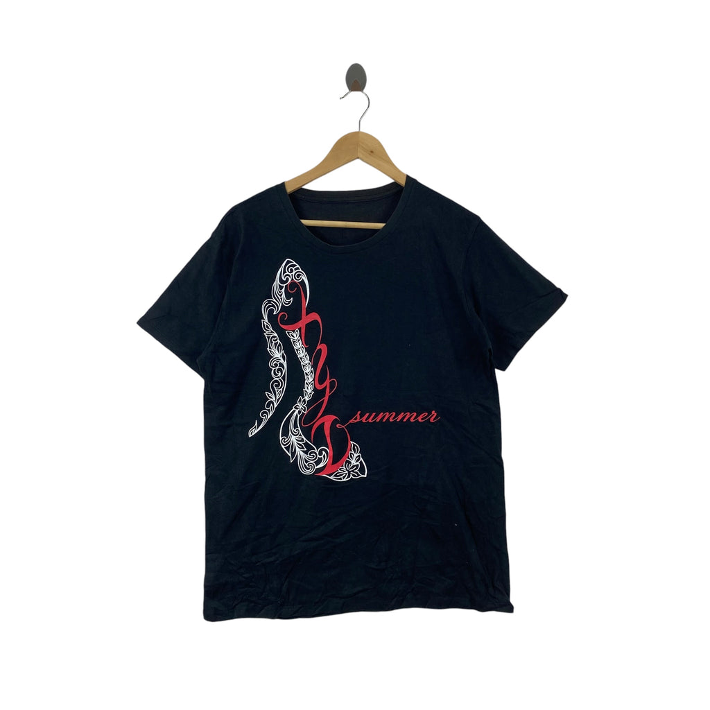 Vintage SUMMER GRAPHIC Tee Shirt Ornate Floral High Heel Shoe Print Design