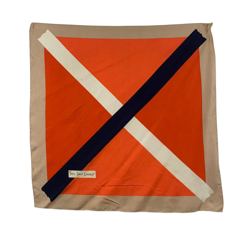 Vintage YVES SAINT LAURENT PARIS YSL Geometry Silk Scarf Shawl Hand Rolled Neckerchief