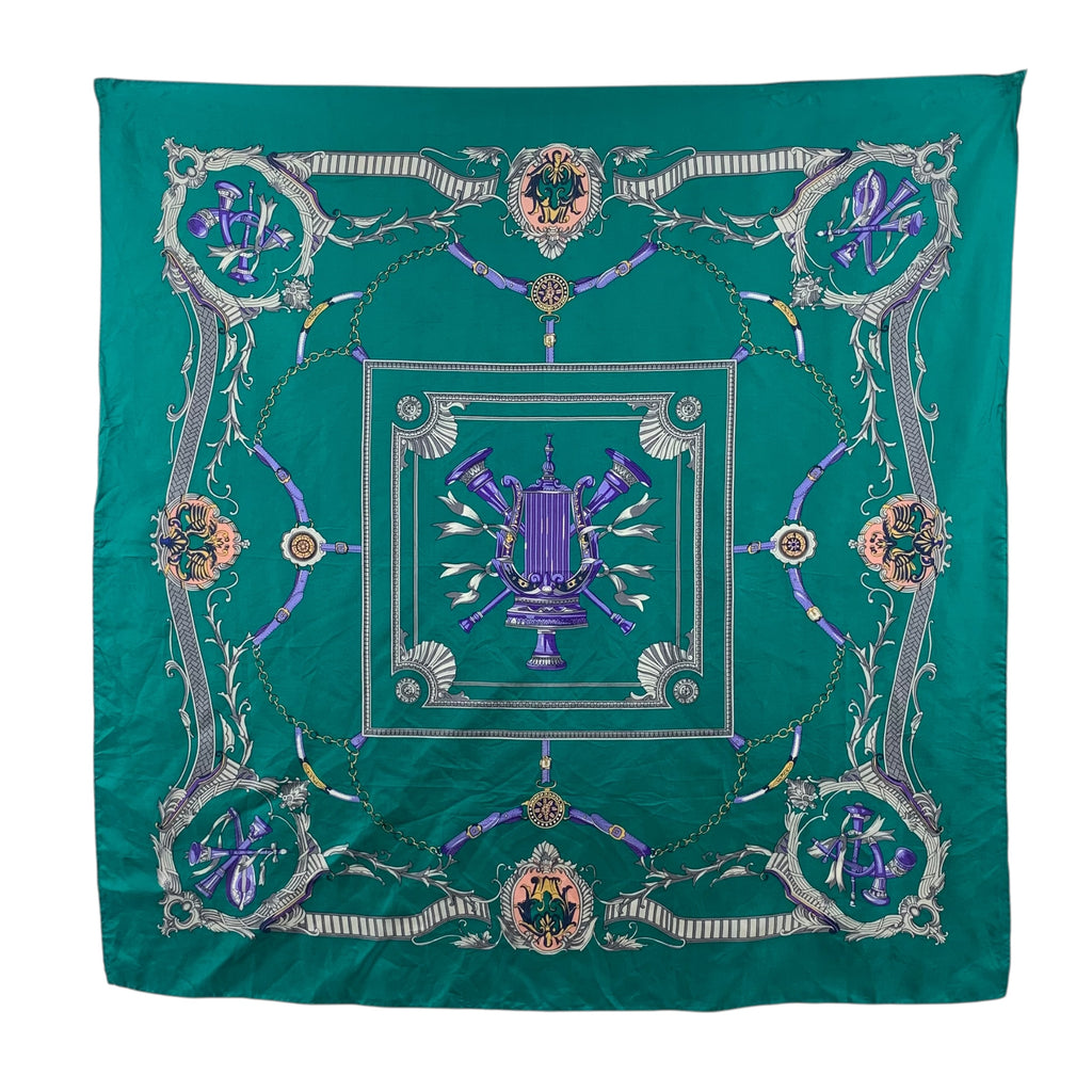 Vintage ORNATE MEDALLION TASSEL Baroque Silk Scarf Hand Rolled Shawl Neckerchief