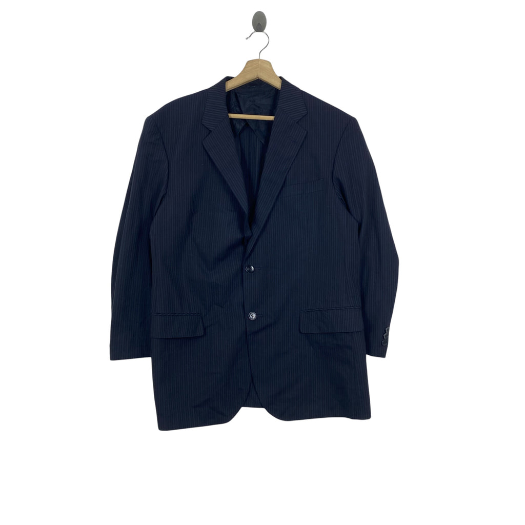 Vintage KANSAI YAMAMOTO Japanese Designer Pinstripe Blazer Jacket Structured Tailored Fit Classic Two-Button Suit Jacket with Welt & Flap Pockets