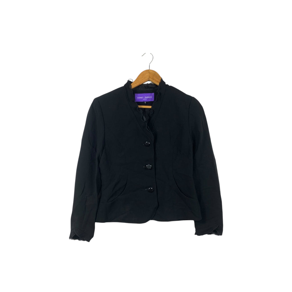 Vintage KUNIO SHIMIZU PARIS Ruffled Collar Black Coat Blazer Formal