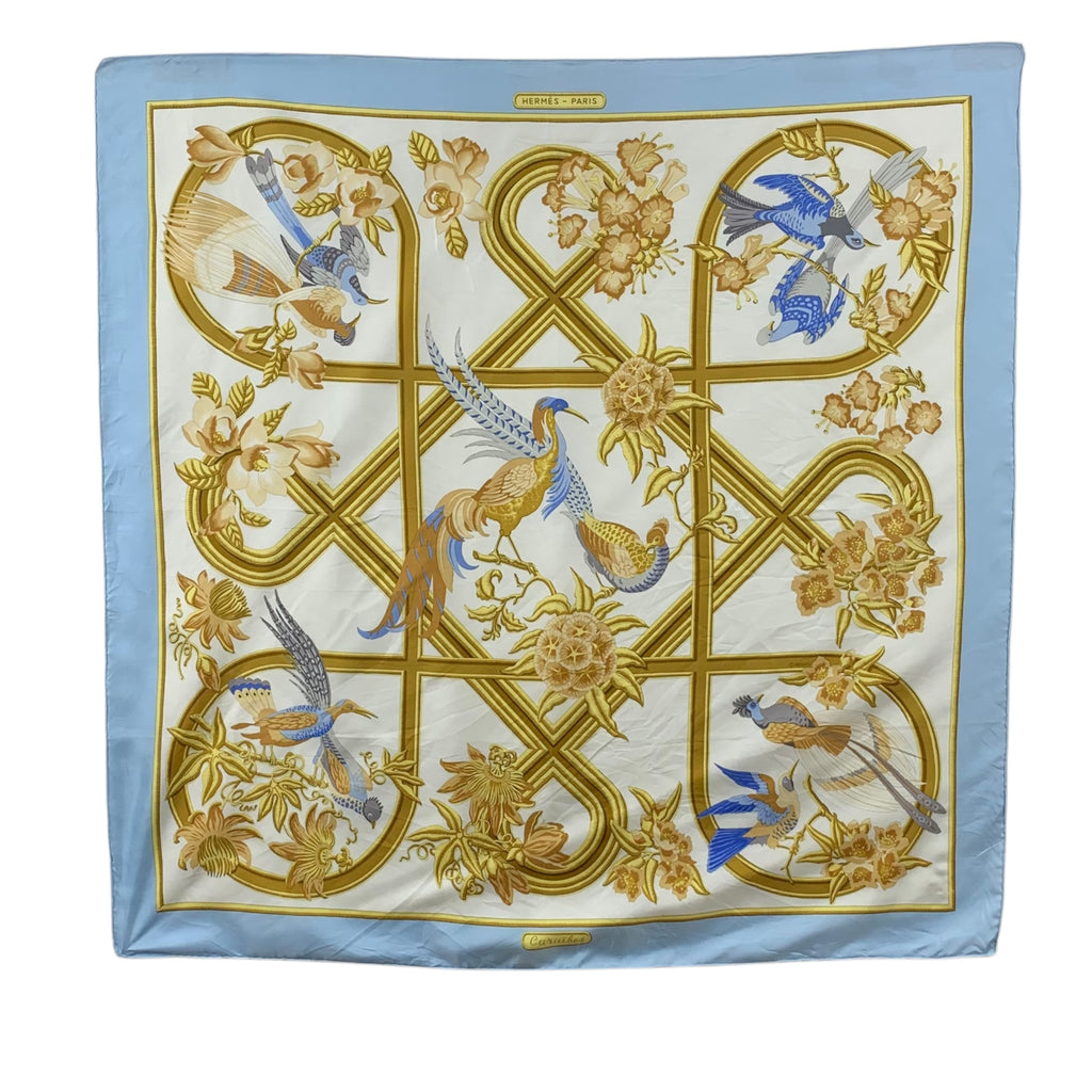 Vintage HERMES PARIS CARAIBES Christiane Vauzelles Silk Scarf Shawl Hand Rolled Neckerchief