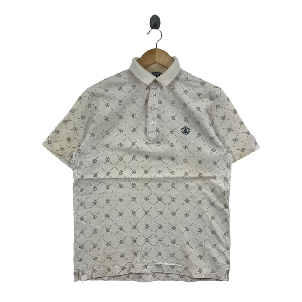 ELEMENT SKATEBOARD Over Print Polo Tee Shirt Top Collar White Short Sleeve