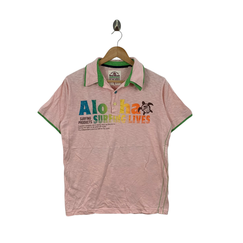 Vintage ALOHA HAWAII BEACH Sea Turtle Polo Tee Shirt Top Summer Vacation