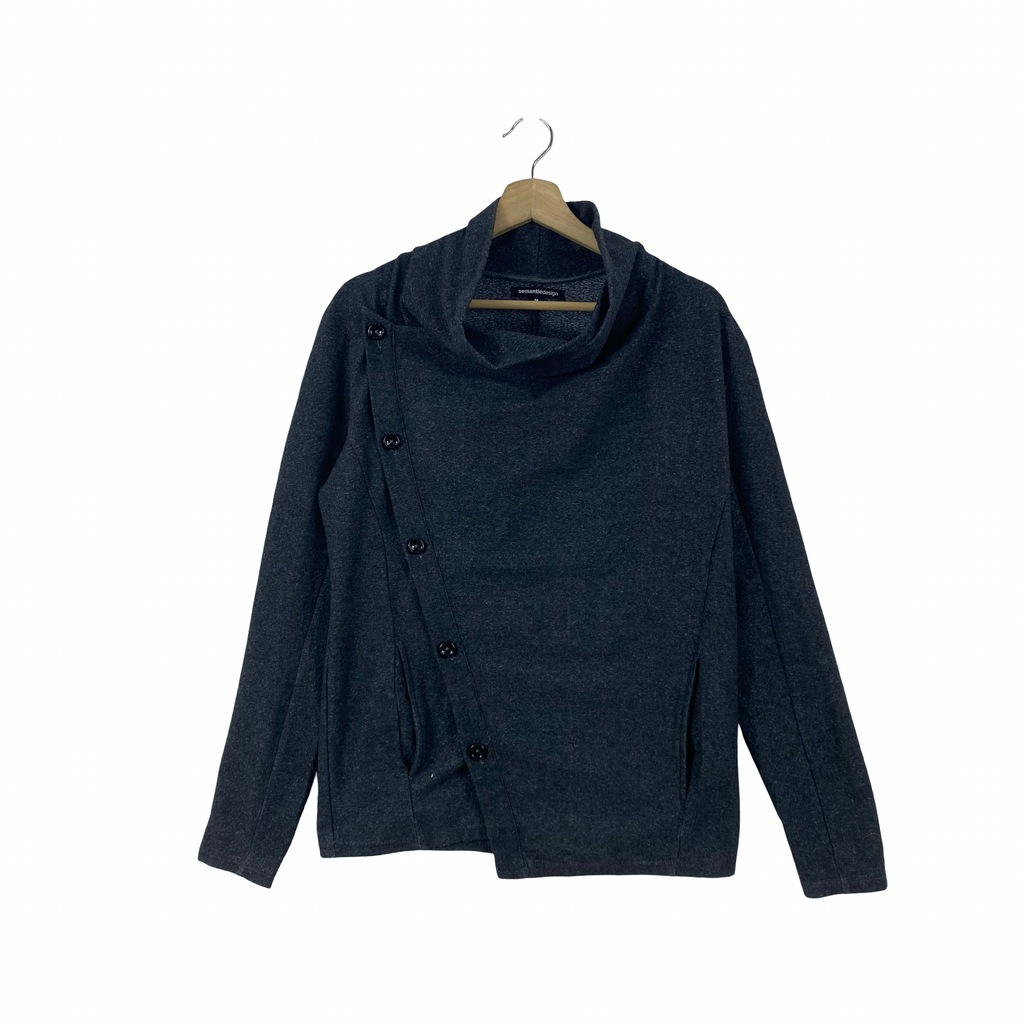 Vintage SEMANTIC DESIGN Asymmetrical Button Cowl Neck Streetwear Minimalist Avant Garde Cardigan Sweater Coat Casual Outerwear