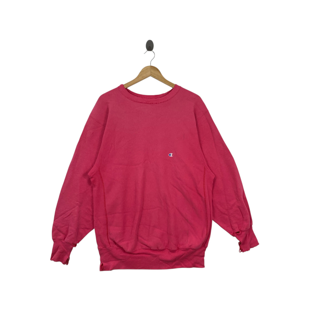 Vintage 80’ CHAMPION REVERSE WEAVE Thrashed Pink Sweatshirt Pullover Jumper Sweater Distress